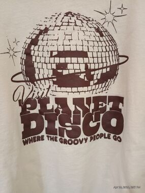 SHEIN Cream Colored Sweatshirt with Brown Planet Disco Graphic